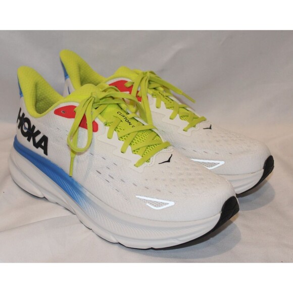 NIB Hoka One Men\'s Clifton 9 Running Athletic Sneakers BVR WHITE BLUE‎ YELLOW main image 5